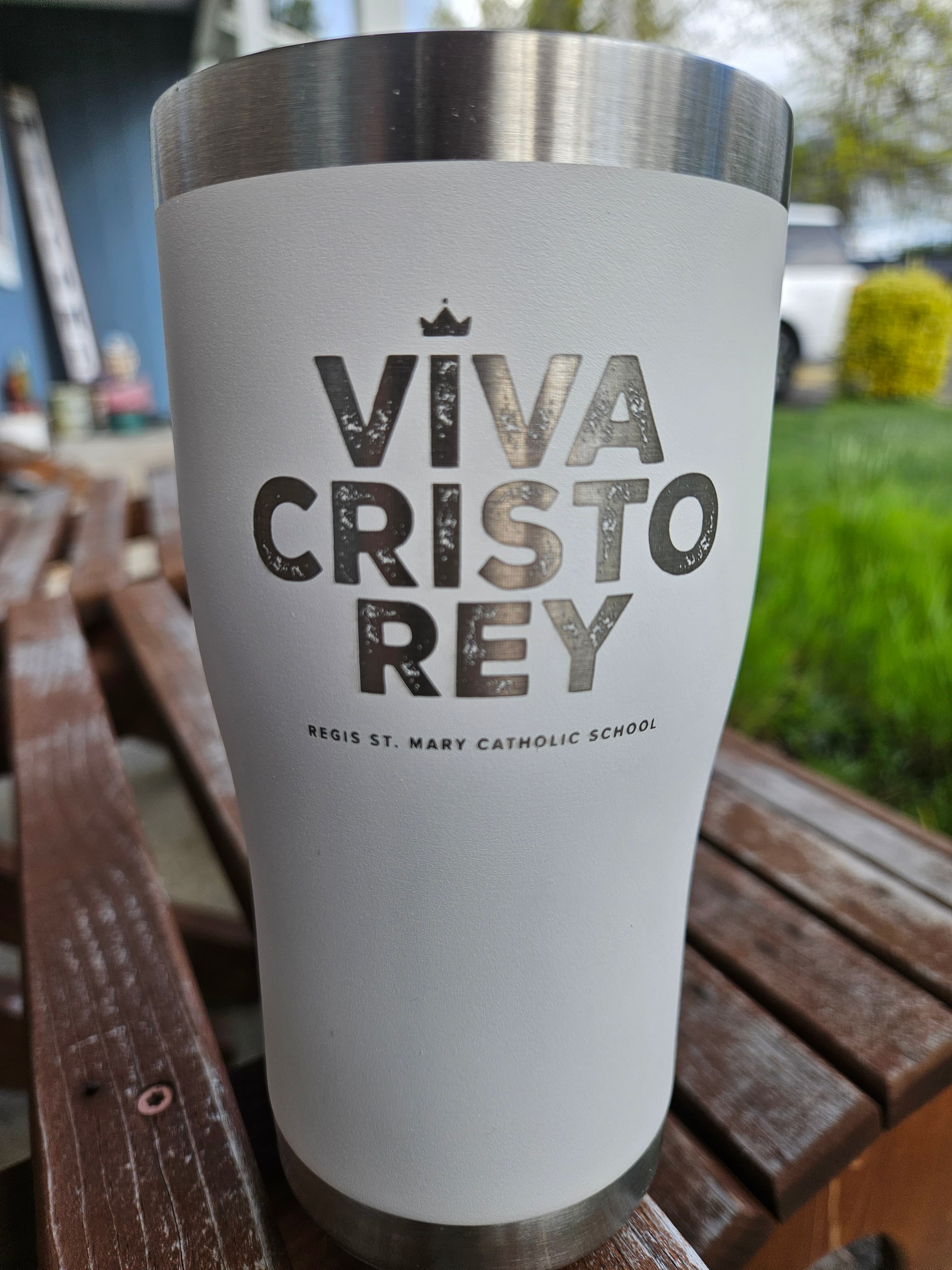 Engraved powder-coated tumbler